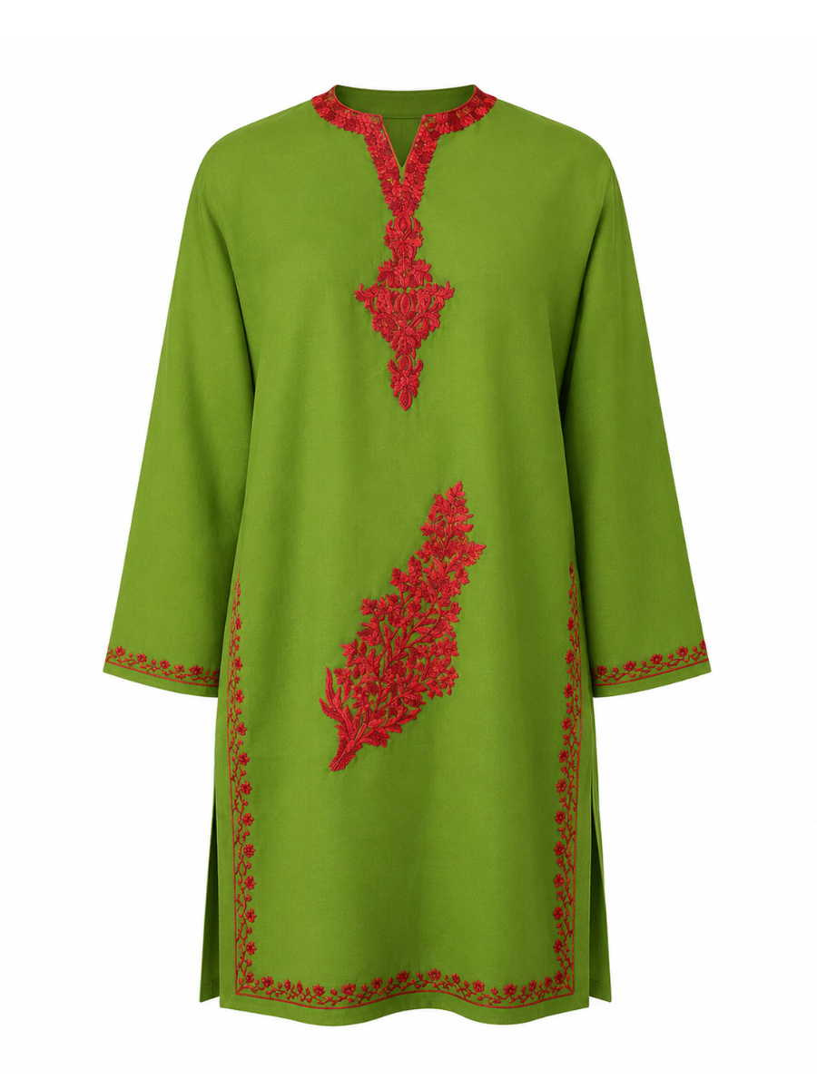 Noor : Aari embroidery summer kurti | Bottle Green
